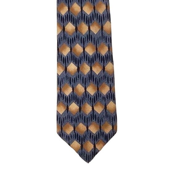 Brandini Le Collezioni Men’s Silk Tie Blue Tan and Brown Diamonds 58” X 3 1/2” - Picture 1 of 3